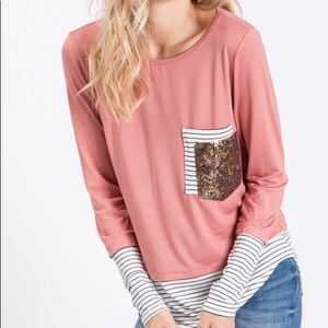 Striped sequin pocket top